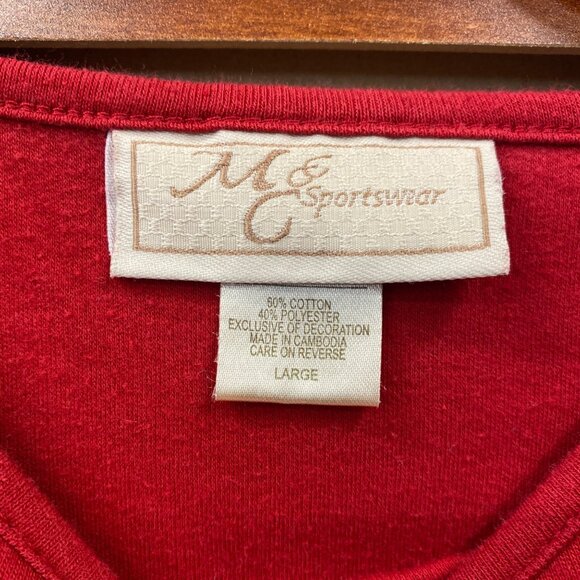 Xmas Santas Helper Novelty Tshirt MC Sportswear L Red Elf Rhinestones Kitschy - Picture 8 of 10